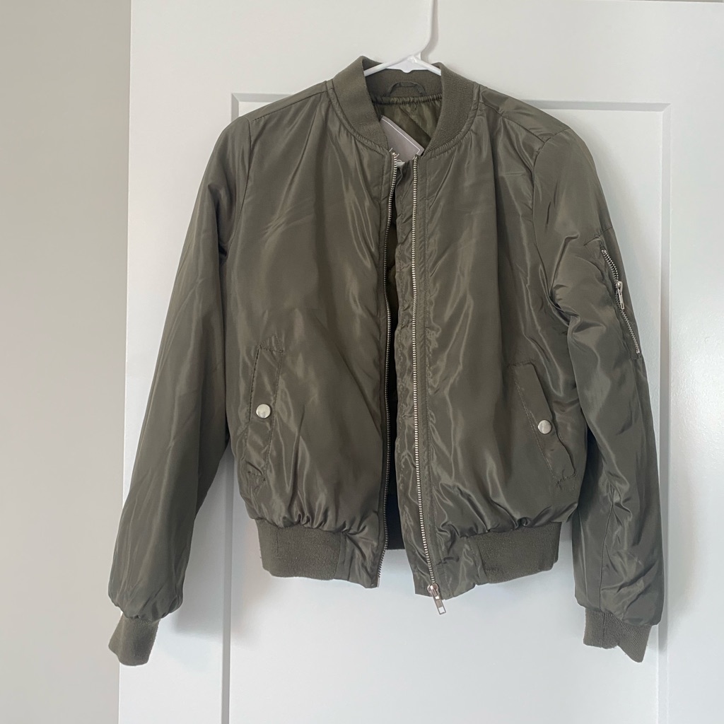 Dark Olive Green Cropped Bomber Jacket